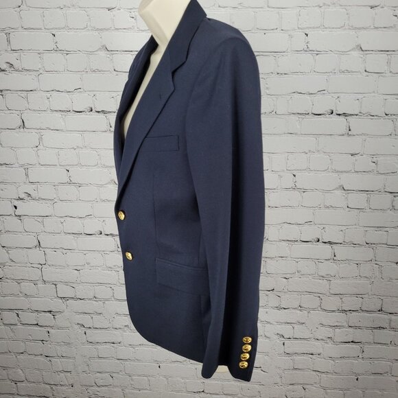 Polo Ralph Lauren Navy 100% Wool Gold Button Notch Blazer Suit Jacket USA 14 - Picture 14 of 15